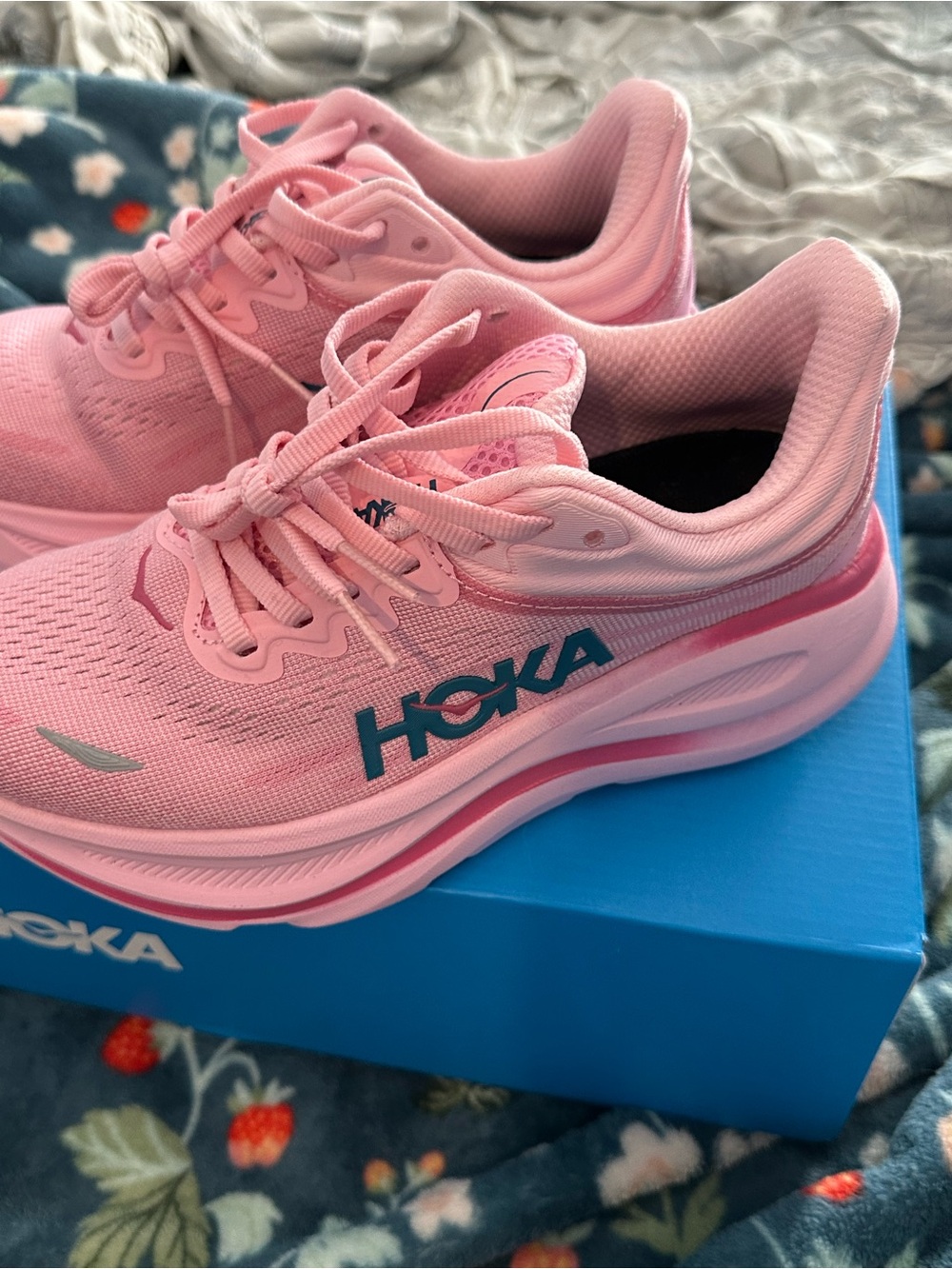 Hoka Pink Women's Athletic Running Shoes with Blue Logo